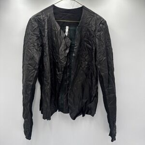 Vintage TOM NGUYEN Black size 6 100% LEATHER wrinkle Jacket Y2K - Missing Belt